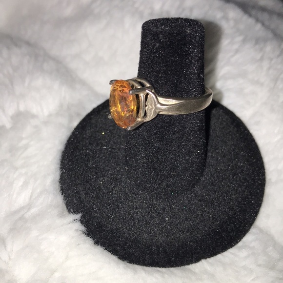 Genuine orange citrine crystal ring set in sterling silver whale tail bezel ring - Picture 2 of 4